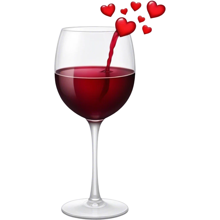 Red wine in glass with hearts emoji