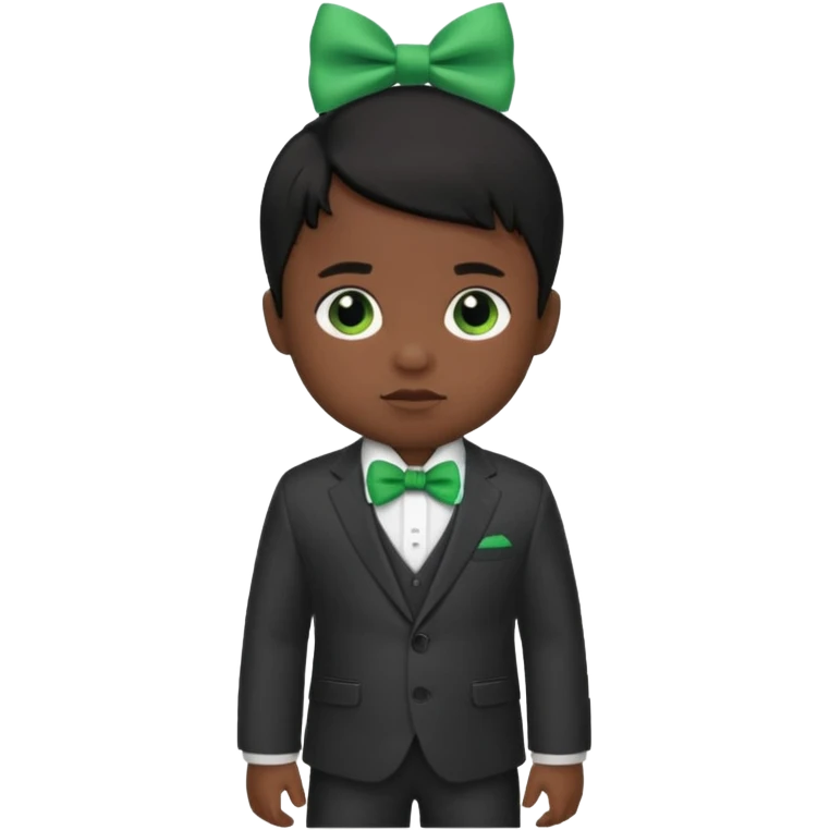 baby boy black hair in suit, with green bow emoji