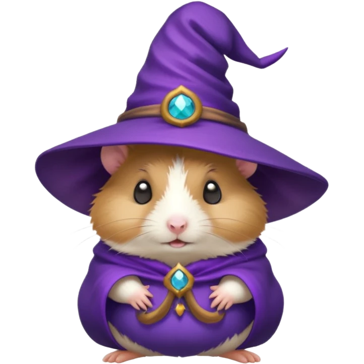 cute hamster wearing a small purple witch hat emoji