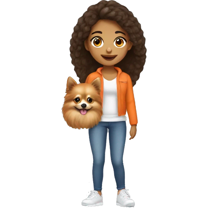 Young Latina girl with orange Pomeranian emoji