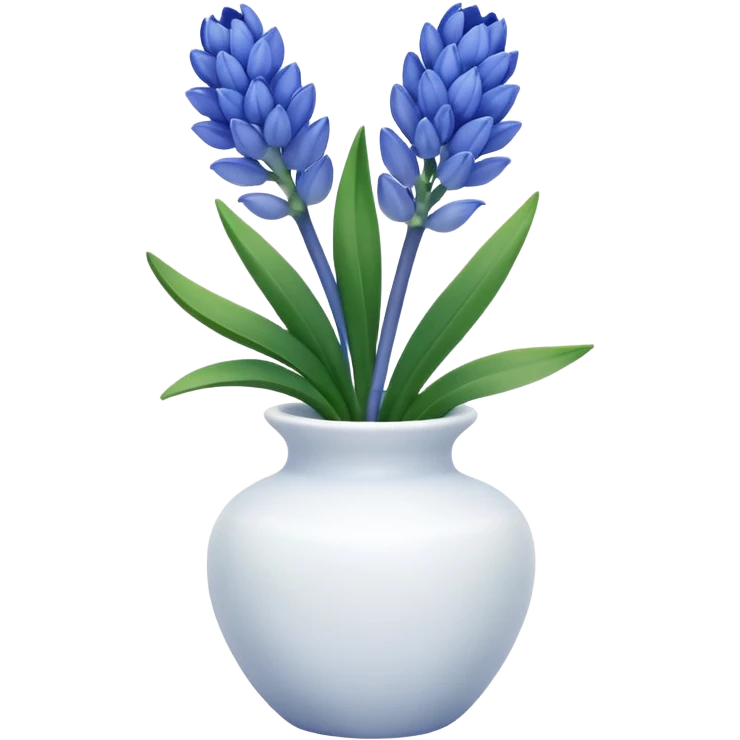 A small white ceramic vase holding a delicate blue hyacinth with soft green leaves — simple, elegant, and calming in a cozy, minimalist style. emoji