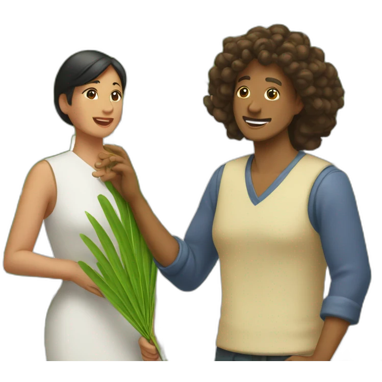 woman fanning a man above him with palm leaves emoji