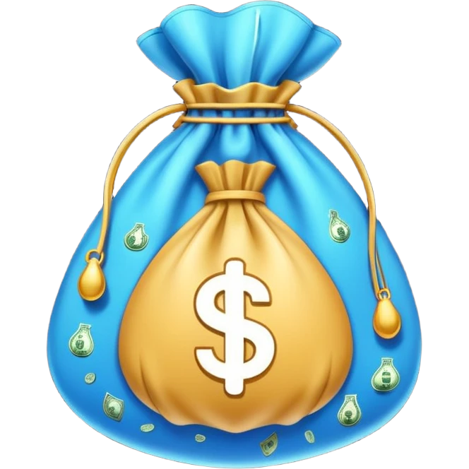 Minimal line-art icon of a money bag with sparkles around it, clean modern style, simple outlines, slight 3D, no background, transparent, represents clean and ethical income. emoji