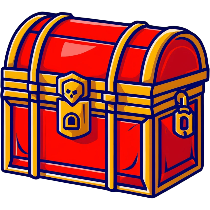 A bright red RPG treasure chest with a golden lock emoji