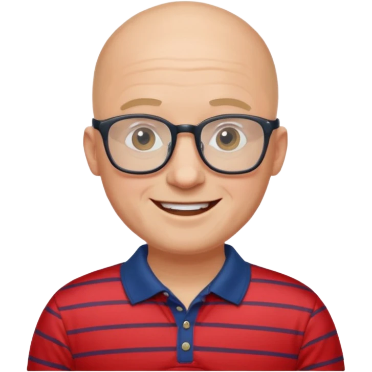 happy bald man with red striped polo wearing glasses emoji