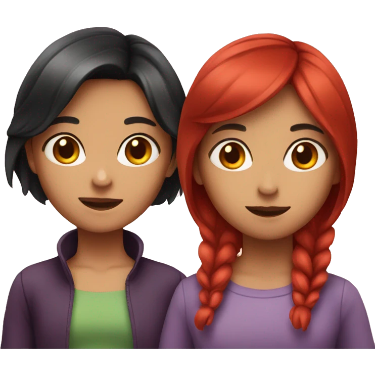 two girls, one with dark hair, the other with red hair emoji