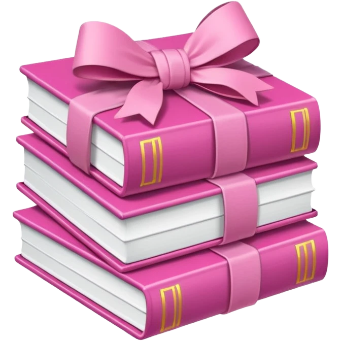 Pink Books stacked up and tied together by a white bow emoji