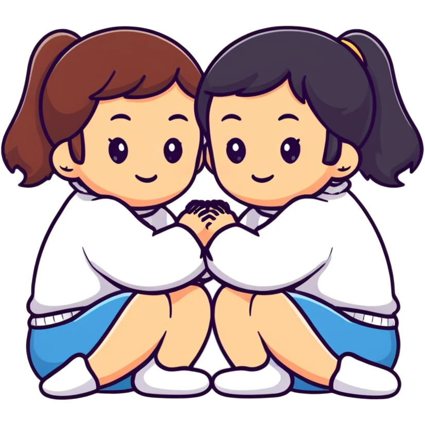 two girls sitting back to back with their cheeks touching emoji