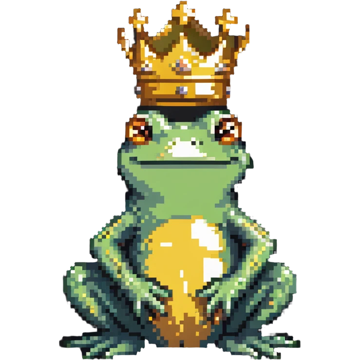 frog wearing a golden crown sitting pose emoji