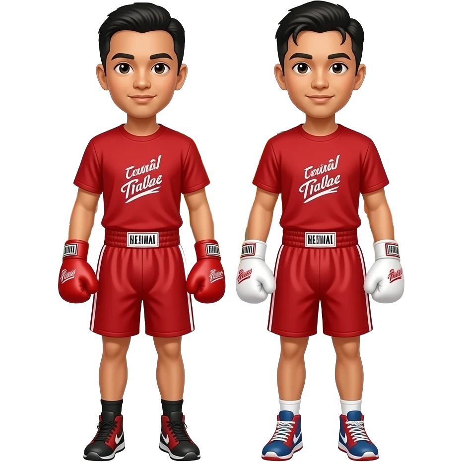 Thai boxers with red shorts and red t shirts in front of grand palace bangkok emoji