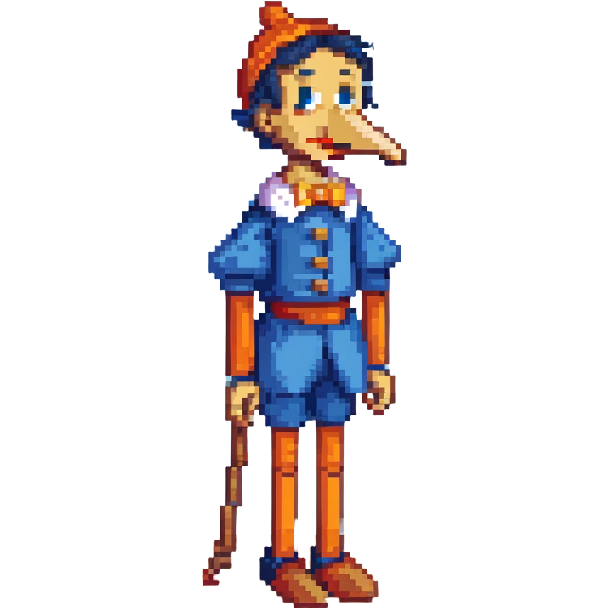 Pinocchio wooden puppet with a long nose, blue clothes emoji