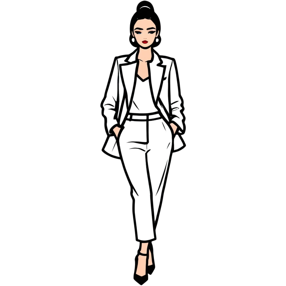 Glamorous European fashion model with perfect makeup, catwalk stance, trendy haute couture outfit emoji