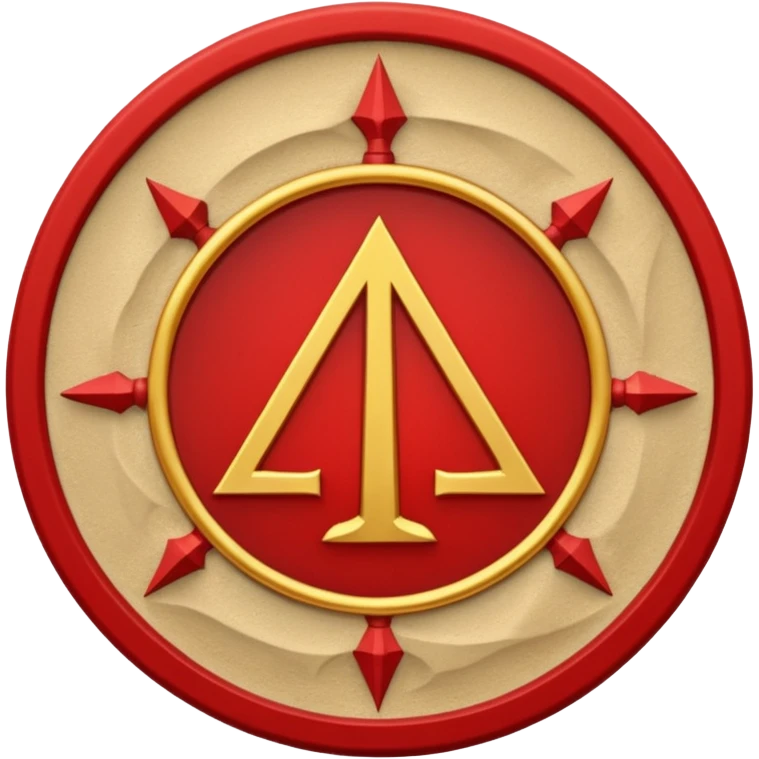 a circular casting sigil inspired by the wizard101 balance school using base color sand and trim color red with A golden scale in the middle as a the main focus  emoji