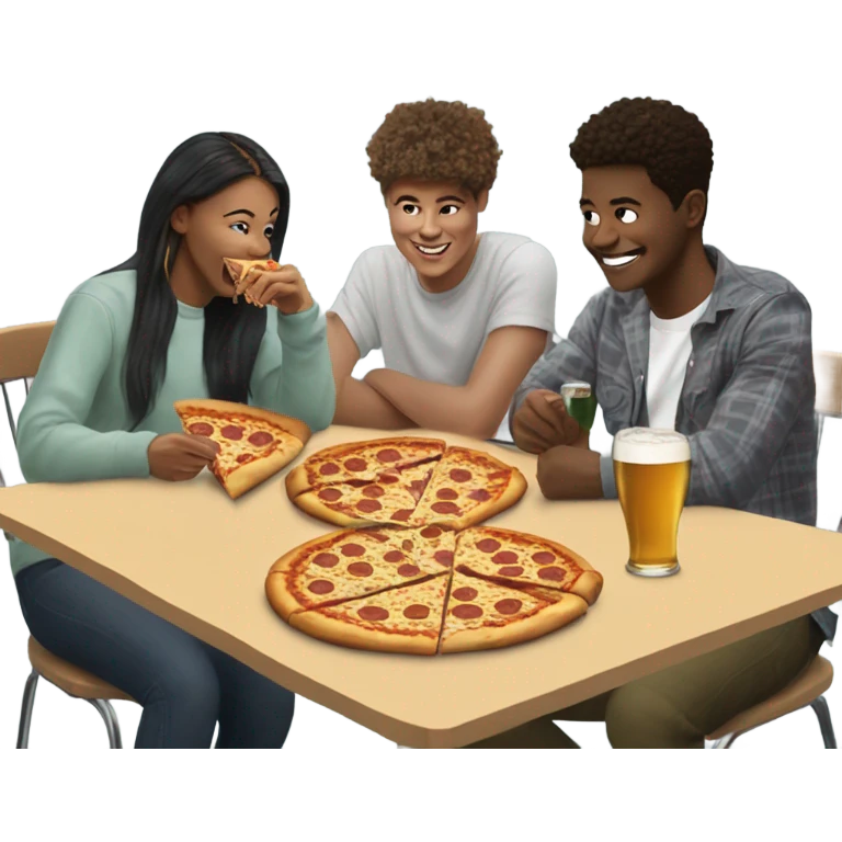 Three Columbia college students eating pizza downtown and enjoying beer  emoji