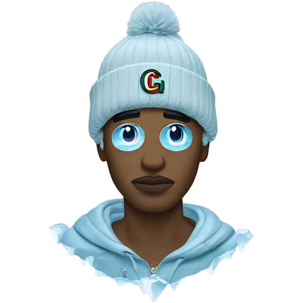 Guy made out of ice wearing Gucci emoji