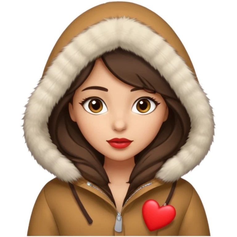 A girl with olive skin tone, brown eyes, brunette,  heart shaped lips and almond shaped eyes born in December loves winter emoji