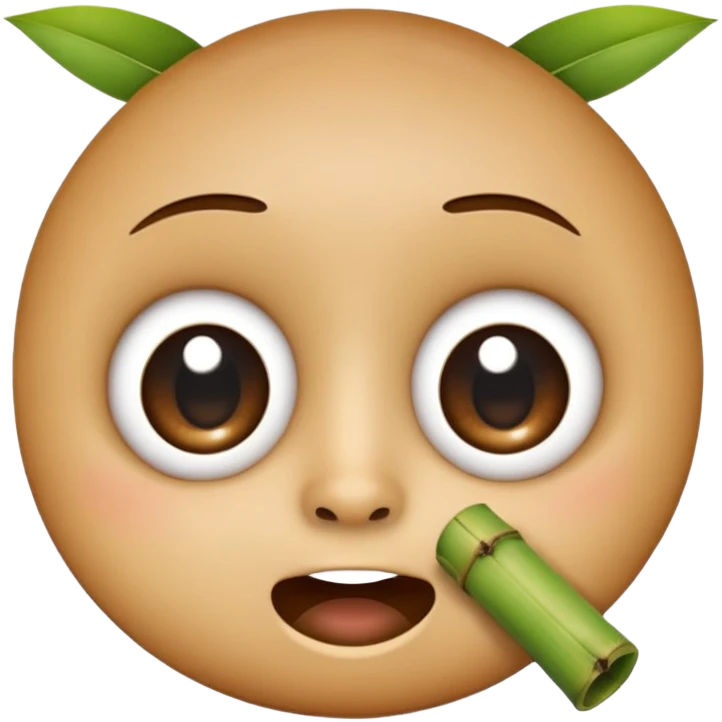 round emoji face with big eyes and bamboo piece held in mouth emoji