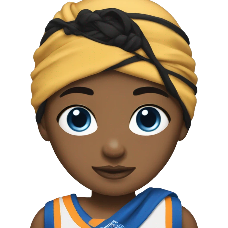 girl with black hair, bandana, and blue eyes, and jersey on emoji