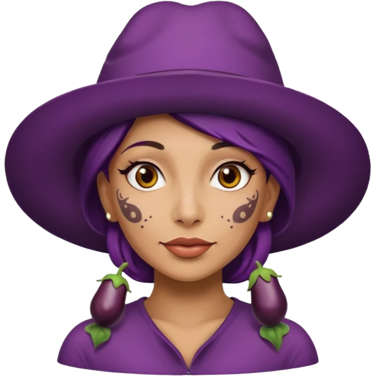eggplant with woman hat  and face tattoed  emoji