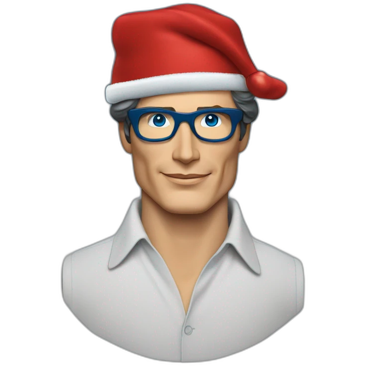 Christopher reeve lunette chemise bleu et bonnet de Noël emoji