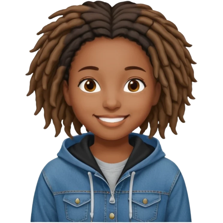 make a black girl with short locs wearing a denim hoodie with black sleeves emoji
