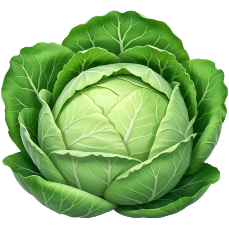 a whole cabbage, round and firm, smooth pale green to white leaves, tightly packed, gentle veins, natural gloss, soft lighting, emoji scale emoji