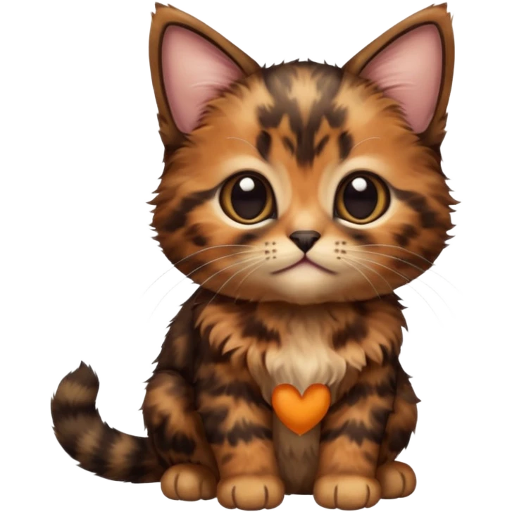 A high-resolution photo-realistic digital illustration of a brown tortoiseshell kitten, chest upward emoji