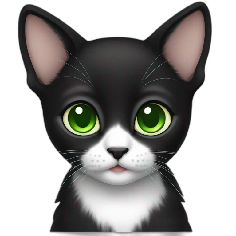 Black kitten with green eyes an big ears emoji