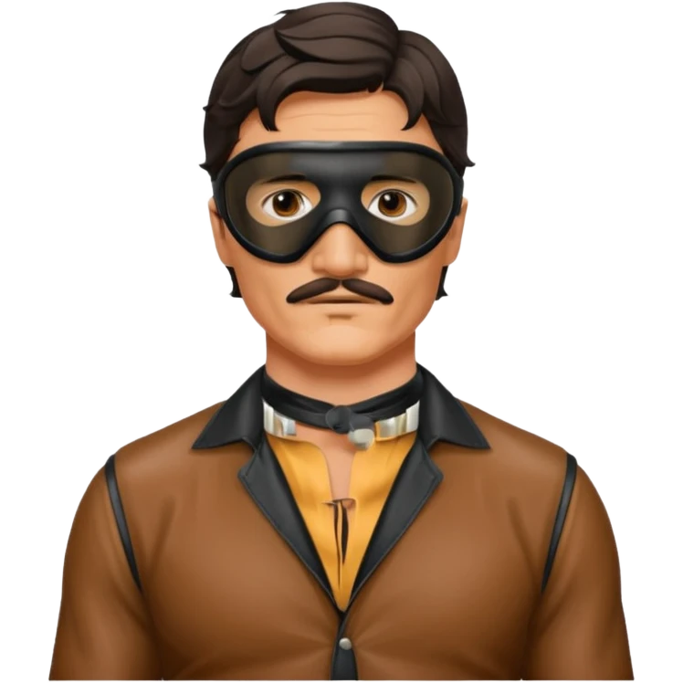 pedro pascal with leather eye mask and leather halter neck blouse emoji