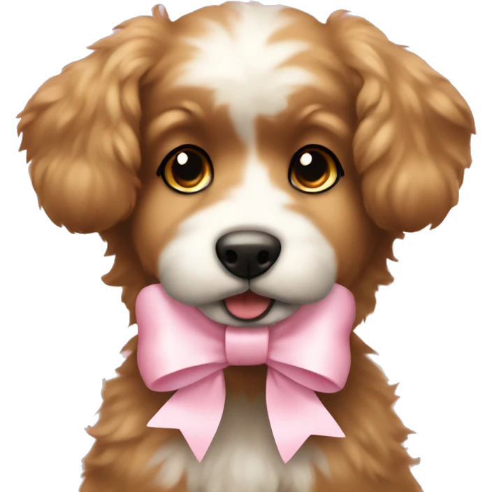 Cute fluffy light brown dog with light pink bow emoji