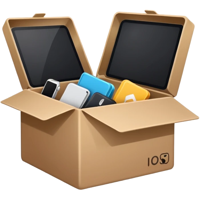 Minimalistic flat vector icon, iOS style, thin black contour on white background. Open box with old items being cleared out. Clean, modern, no text, no shadows emoji