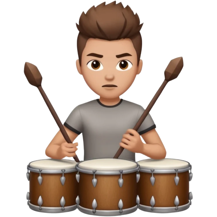  young, drummer male with brown wolfcut (long, 80s hairstyles) emoji