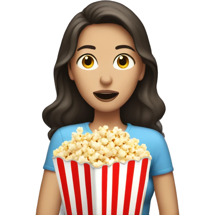 White brunette woman putting popcorn in her mouth emoji