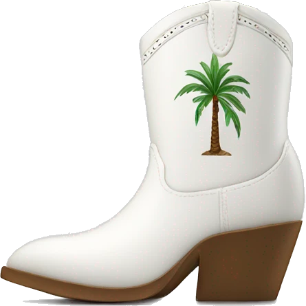 White cowgirl boot vase growing a palm tree  emoji