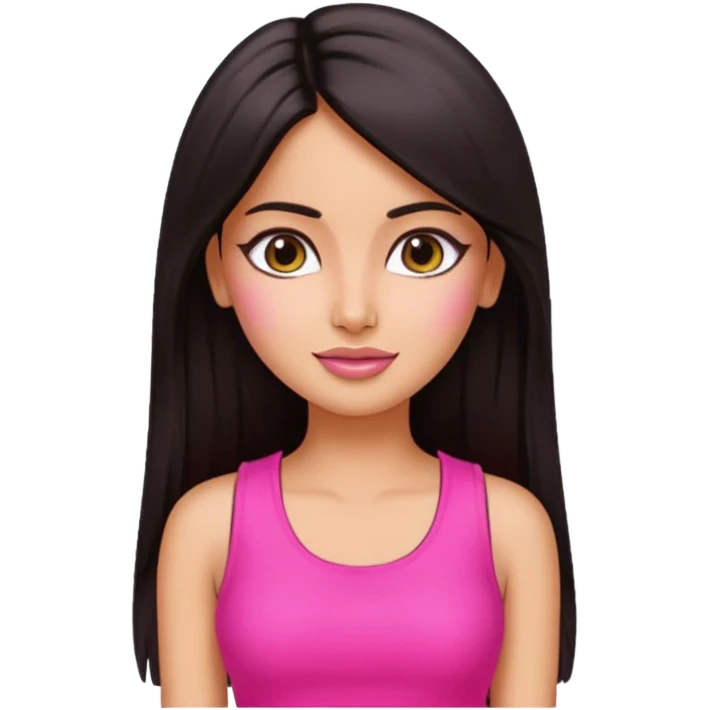 a pretty bratz emoji that looks like bollywood actress katrina kaif with straight  hair wearing a neon pink sleeveless top
She should resemble Katrina Kaif. emoji