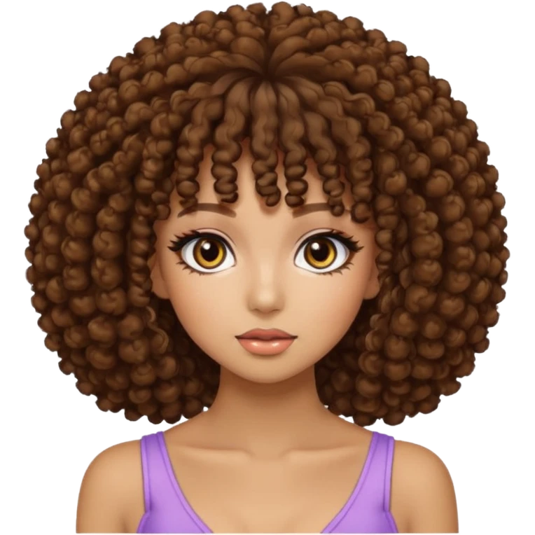 Naturally tan skin girl short brown curly afro hrown eyes gyaru emoji