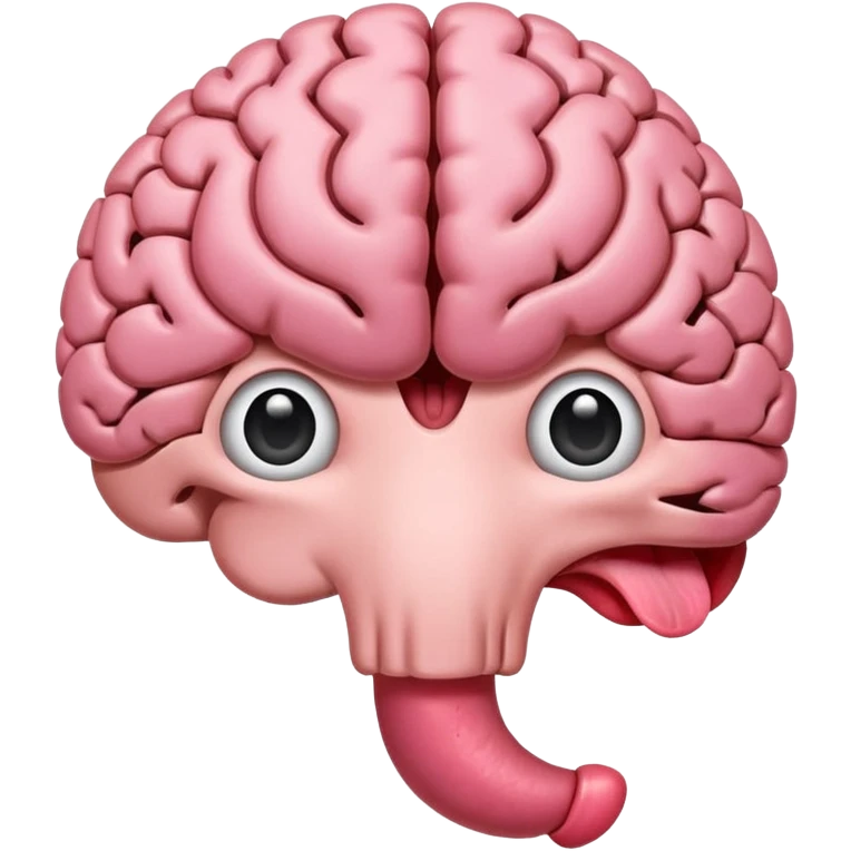 Tongue sticking out of brain with extra grey matter and sopping emoji
