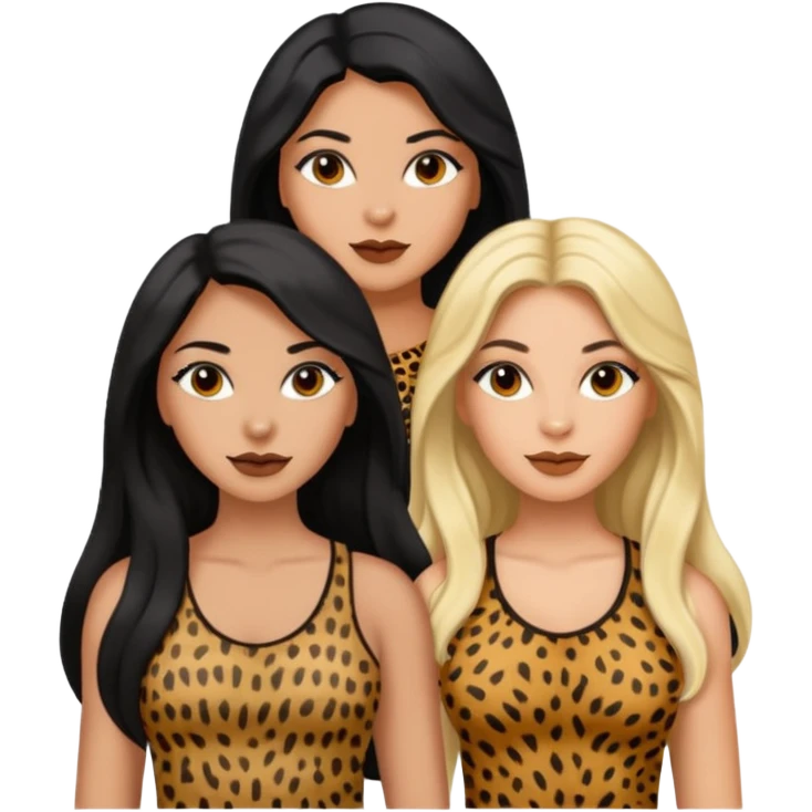 Tan Latina woman with long black hair chubby and dark skinned woman with long blonde hair slim thick in cheetah top sexy emoji