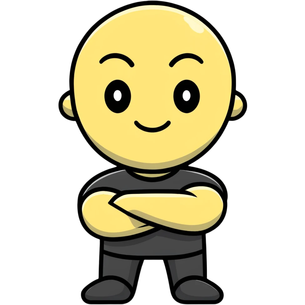character with a 'meh' face and crossed arms emoji