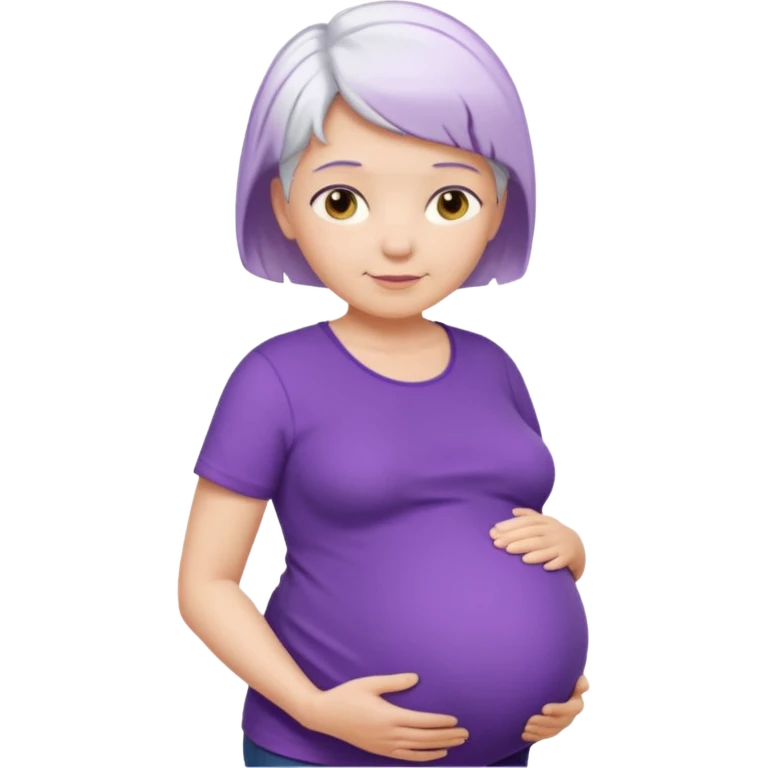 pregnant older woman with purple shirt and short white hair, head, neck and abdomen emoji