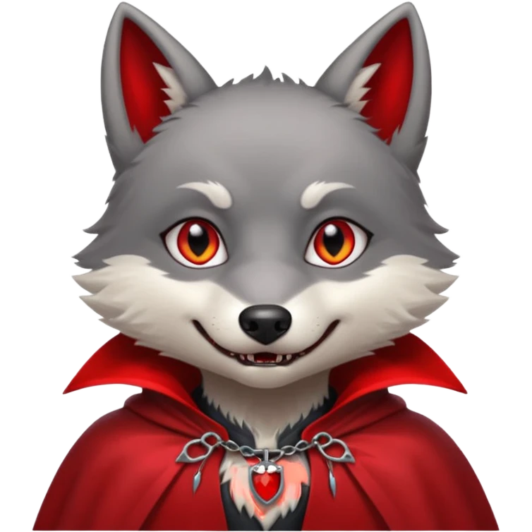 Vampire Pet, Tiny wolf in red collar cloak, red eye, fang emoji