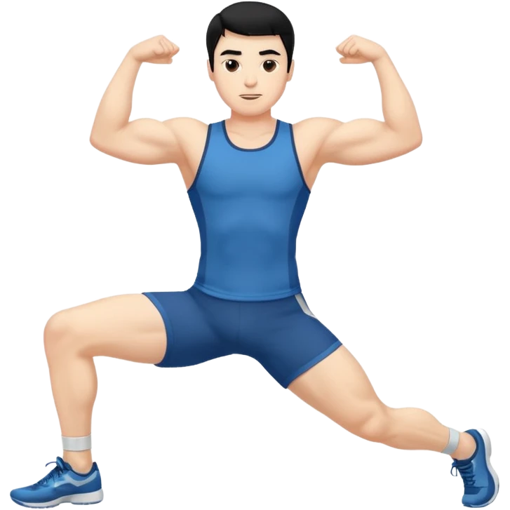 Hombre blanco pelinegro haciendo estiramientos de piernas emoji