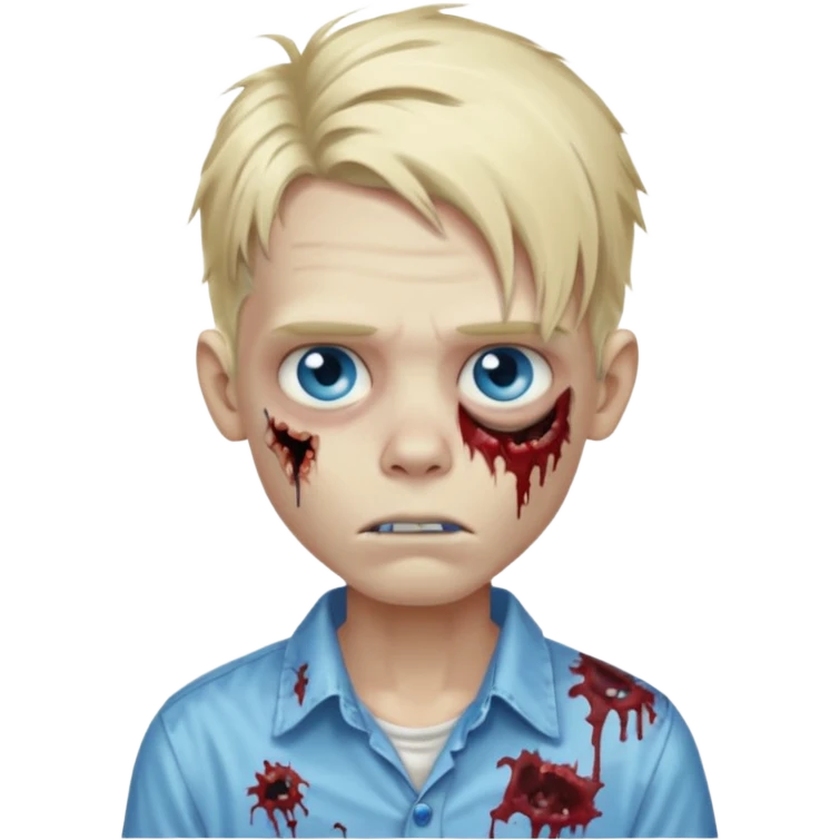 zombie boy with messy long blond hair blue eyes, designer shirt and hair pins emoji