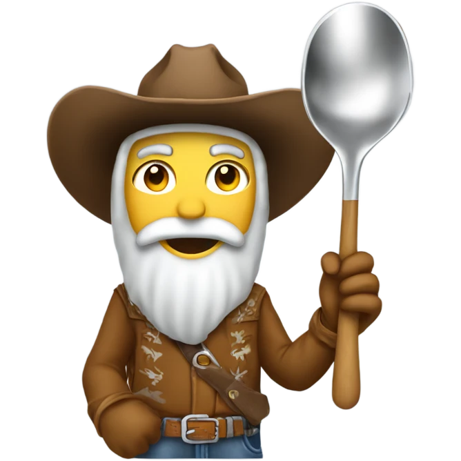 A cowboy holding a spoon with a snow pile on it holding a lighter underneath the spoon  emoji