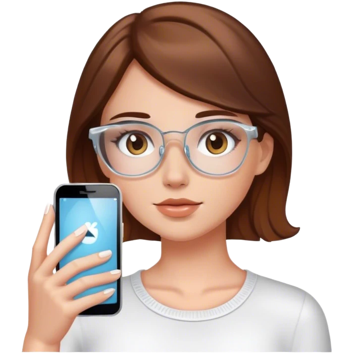 Brown hair white girl glass skin skincare on using phone cai emoji
