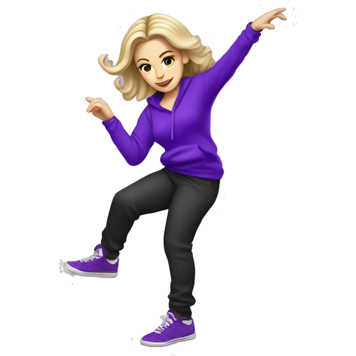 A beautiful white girl in purple dances hip-hop emoji