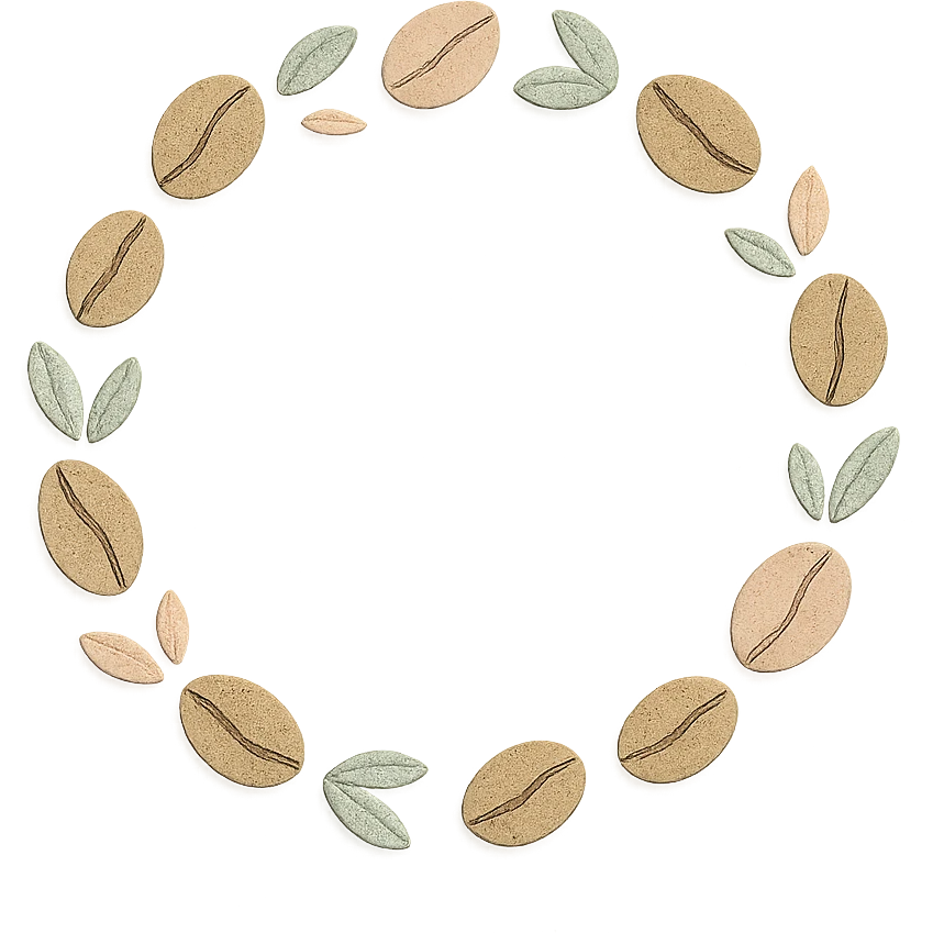 coffee bean trail border with small leaves, soft pastel hand-drawn design emoji