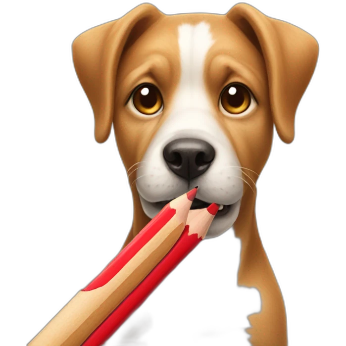 a dog holding a red pencil emoji