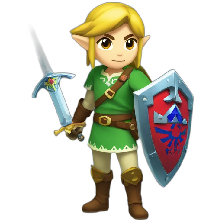 Zelda link standing with sword and shield emoji