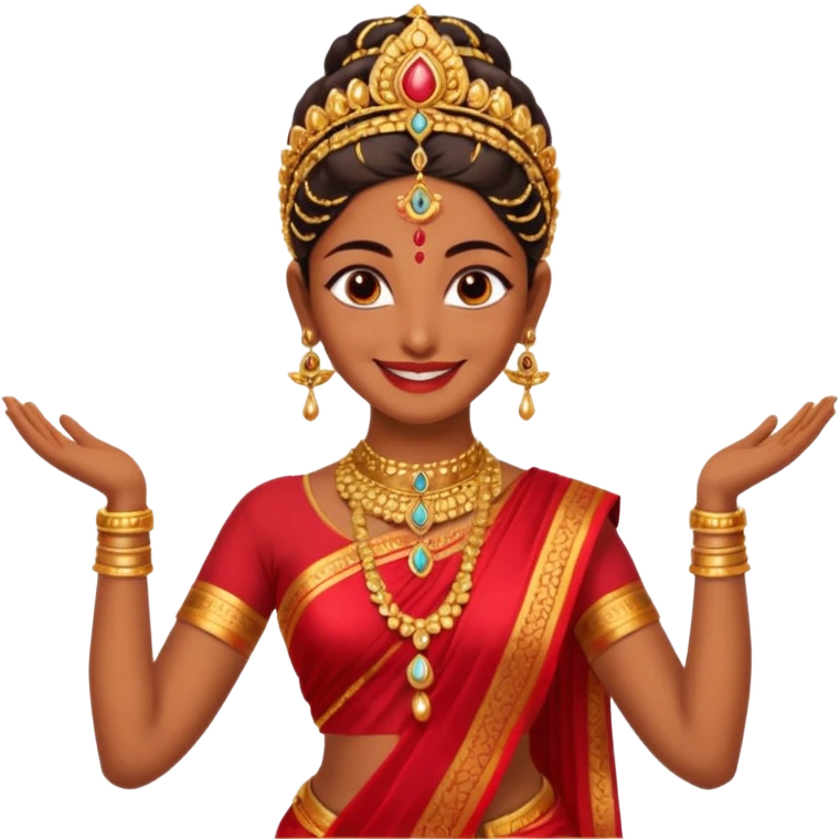 realistic bharathanatyam dancer with a smiling face and beautiful devi pose emoji